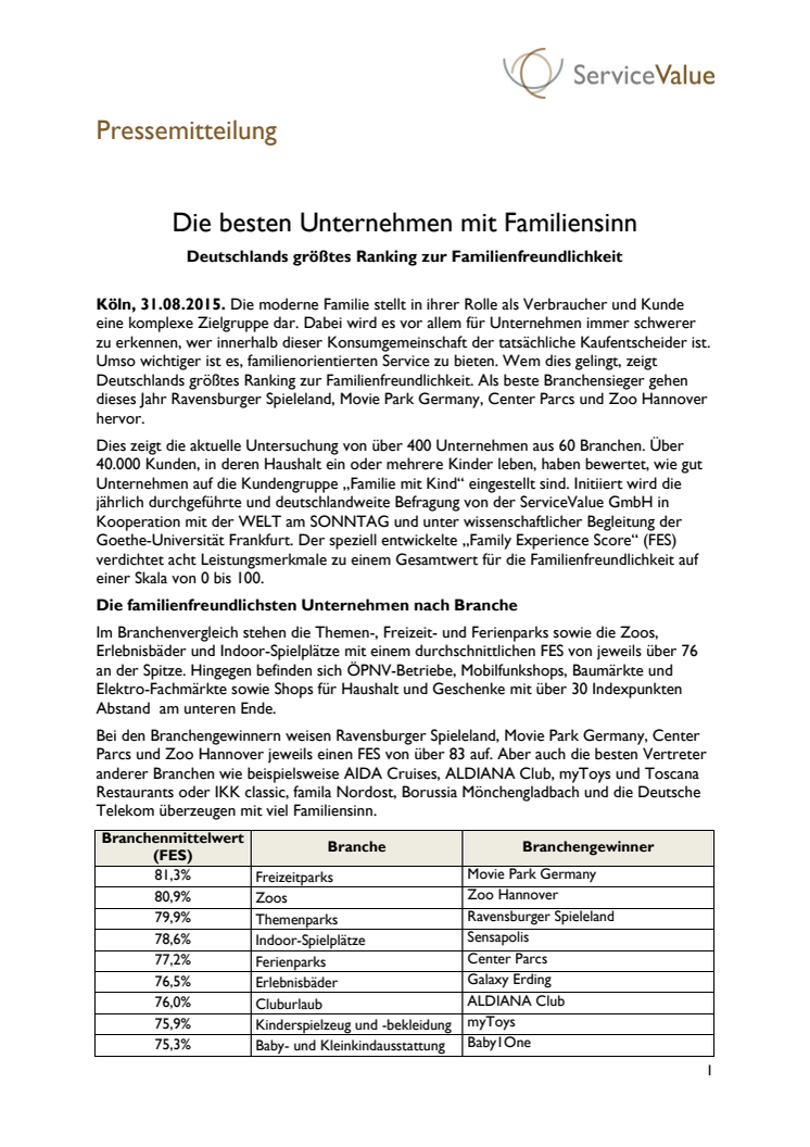 Die besten Unternehmen mit Familiensinn
