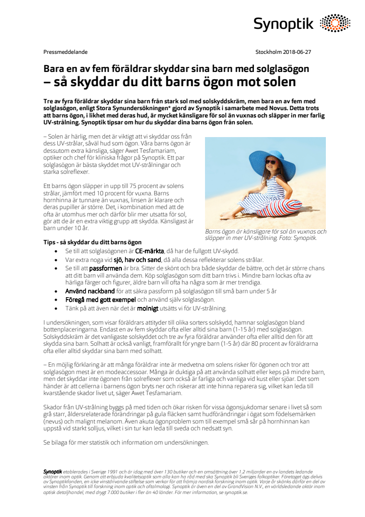 Bara en av fem föräldrar skyddar sina barn med solglasögon  – så skyddar du ditt barns ögon mot solen