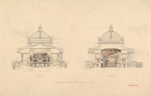 Byggekunst. Henrik Bull, Ny teaterbygning i  Kristiania, Nationaltheateret, 1890