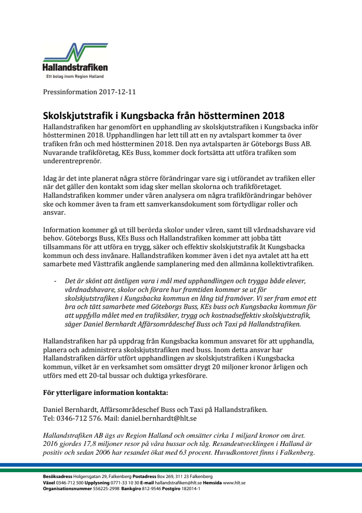 Skolskjutstrafik i Kungsbacka från höstterminen 2018