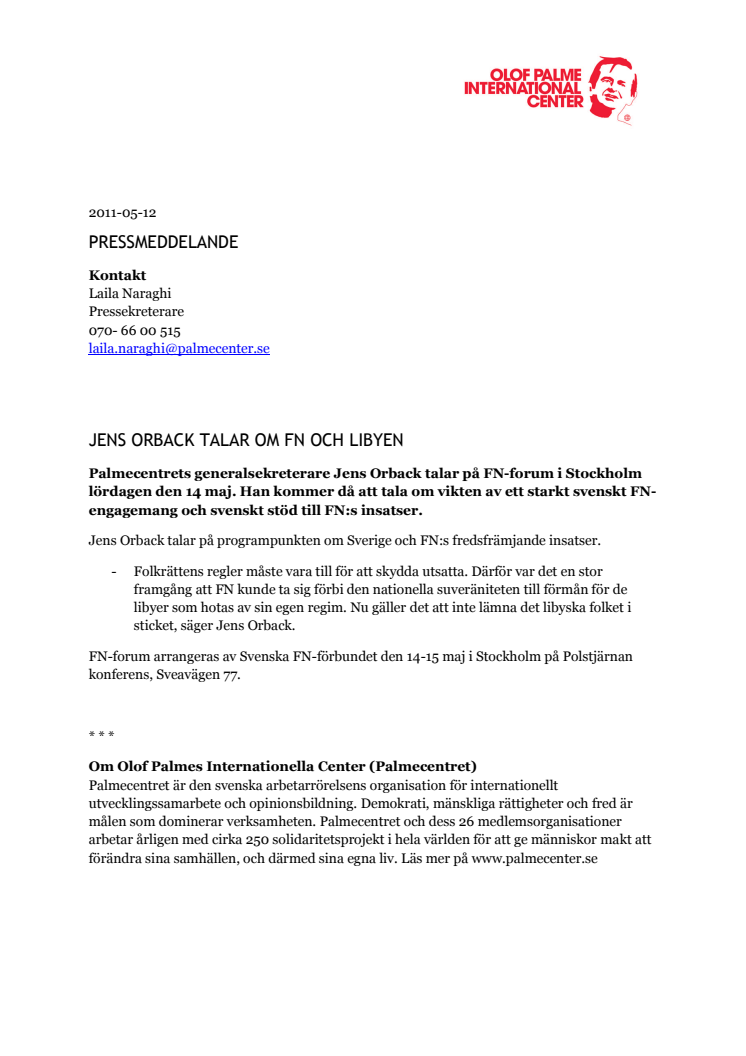 Jens Orback talar om FN och Libyen