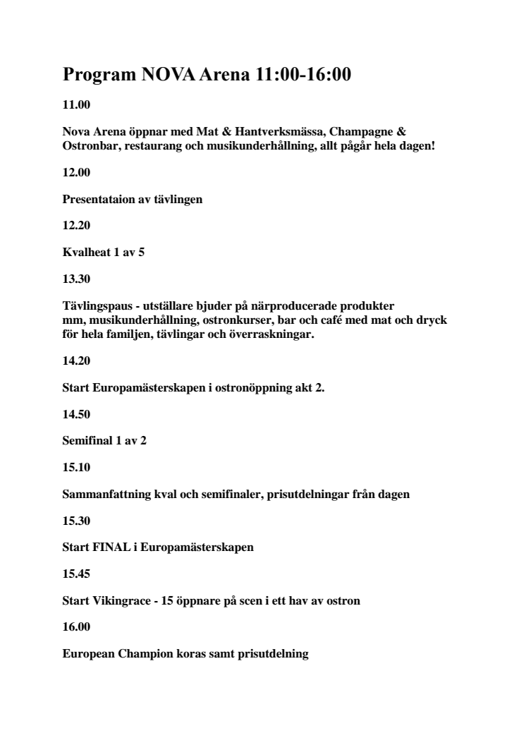 Program - EM i Ostronöppning 2016
