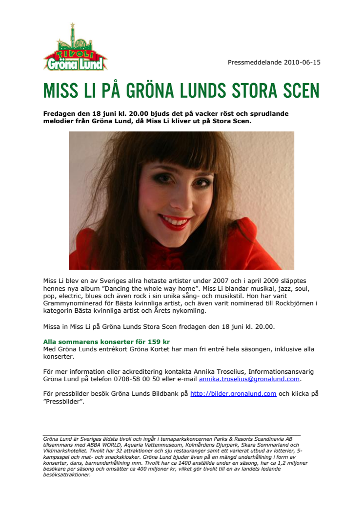 Miss Li på Gröna Lunds Stora Scen