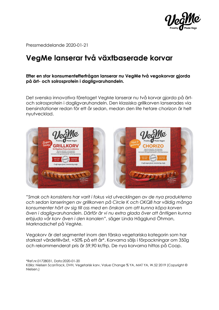 VegMe lanserar två växtbaserade korvar