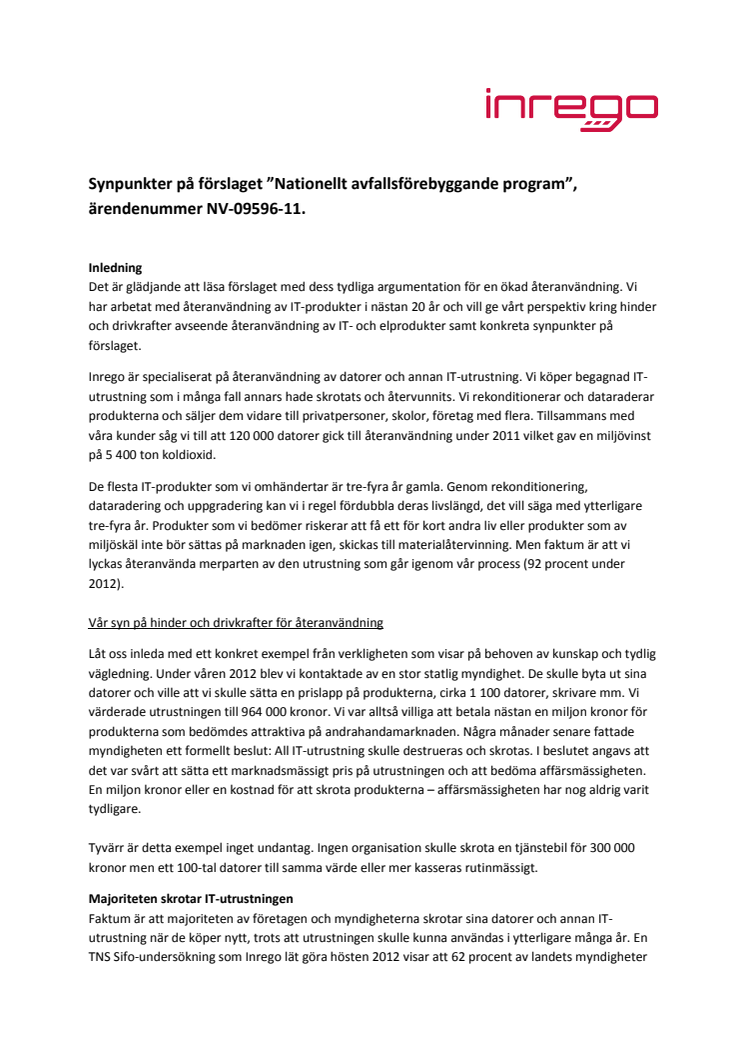Remiss Naturvårdsverkets avfallsförebyggande program