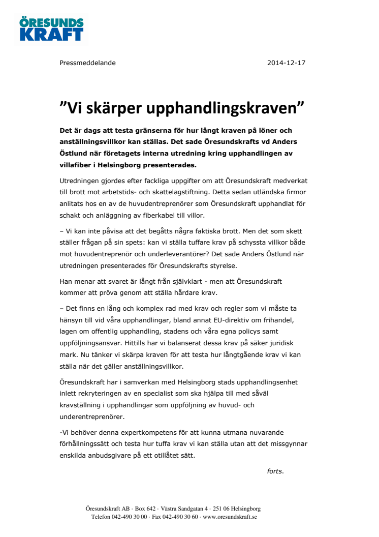 ”Vi skärper upphandlingskraven”