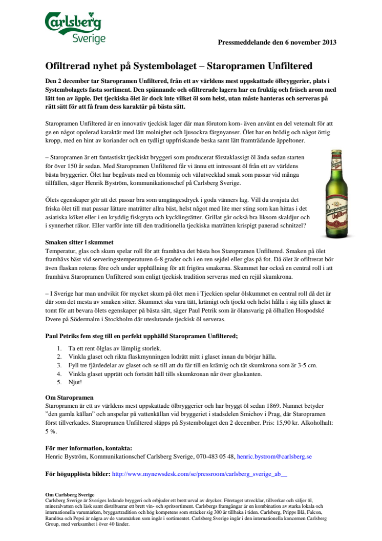 Ofiltrerad nyhet på Systembolaget – Staropramen Unfiltered 