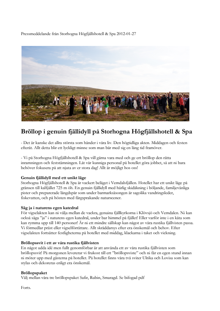 Bröllop i genuin fjällidyll på Storhogna Högfjällshotell & Spa