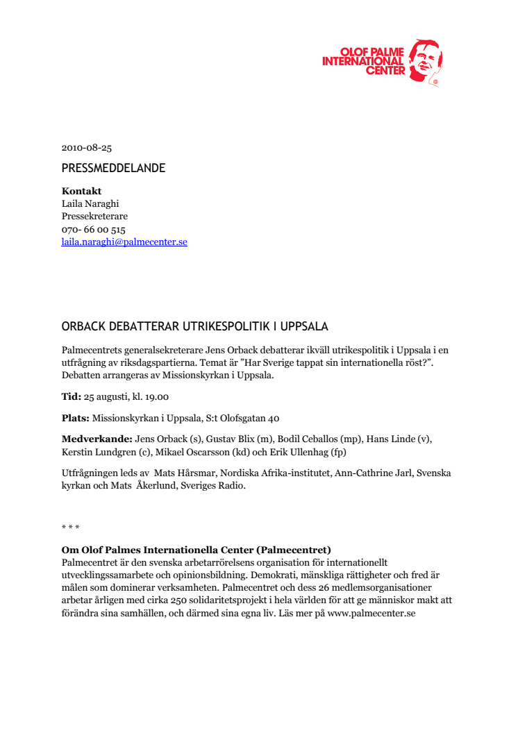 Orback debatterar utrikespolitik i Uppsala