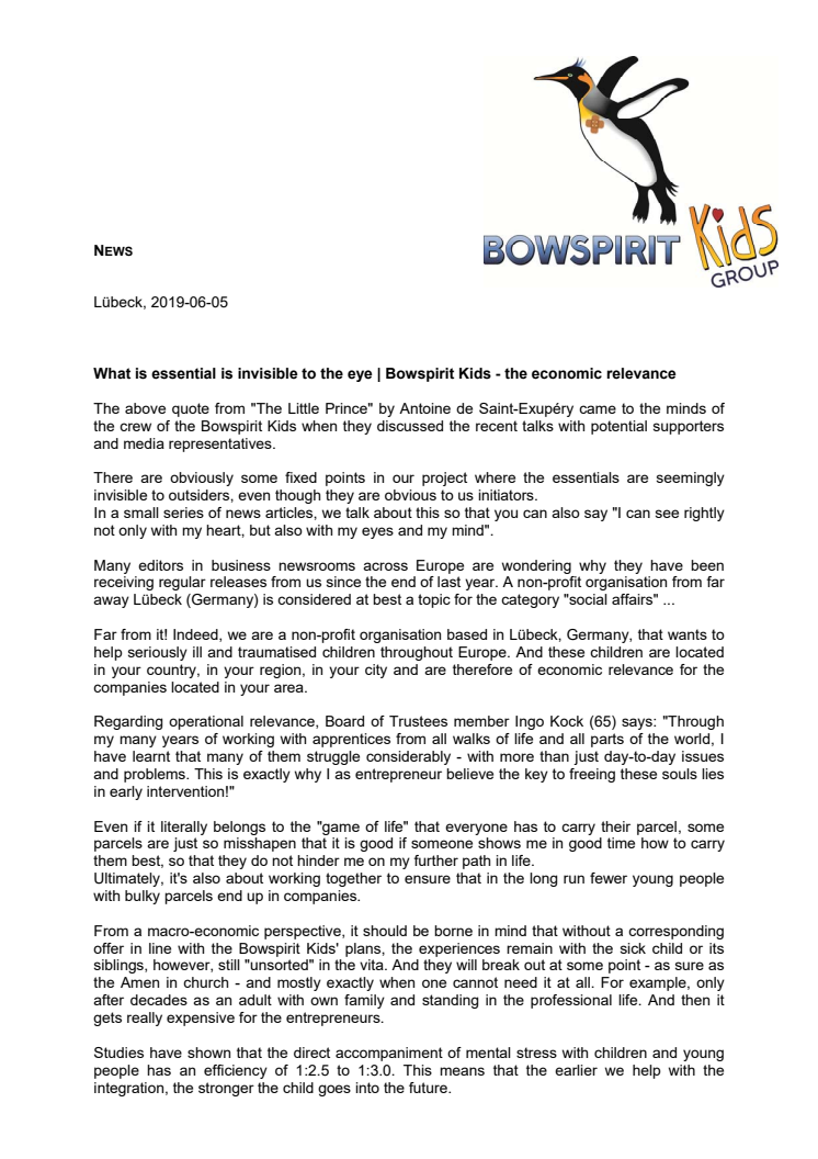 What is essential is invisible to the eye | Bowspirit Kids - the economic relevance