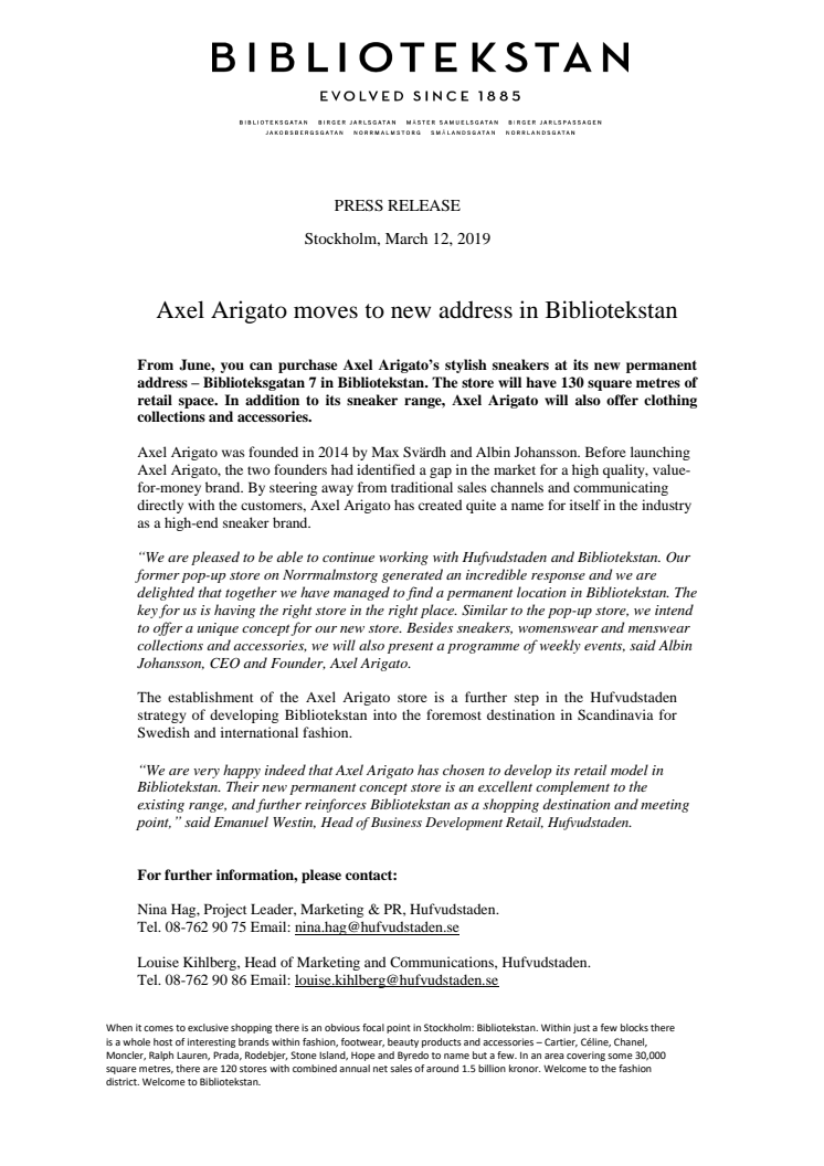 Axel Arigato moves to new address in Bibliotekstan