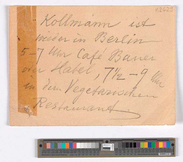 Beskjed fra Albert Kollmann til Edvard Munch / Note from Albert Kollmann to Edvard Munch