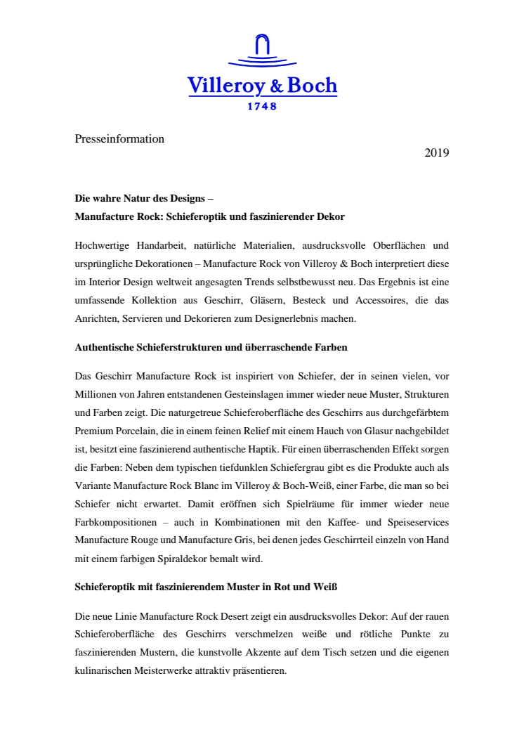 Die wahre Natur des Designs – Manufacture Rock: Schieferoptik und faszinierender Dekor