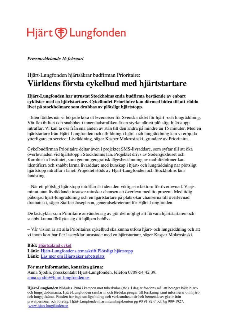 Världens första cykelbud med hjärtstartare