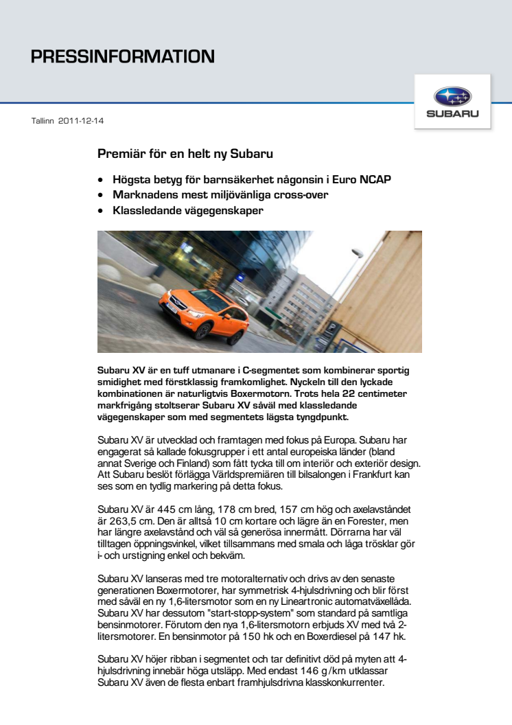 Premiär för en helt ny Subaru
