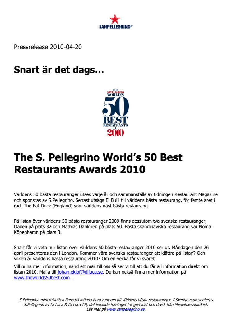 The S. Pellegrino World’s 50 Best Restaurants Awards 2010