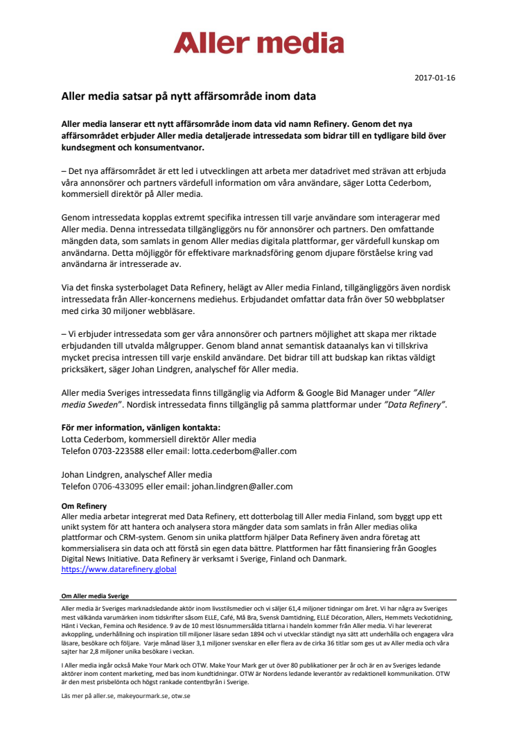 Aller media satsar på nytt affärsområde inom data