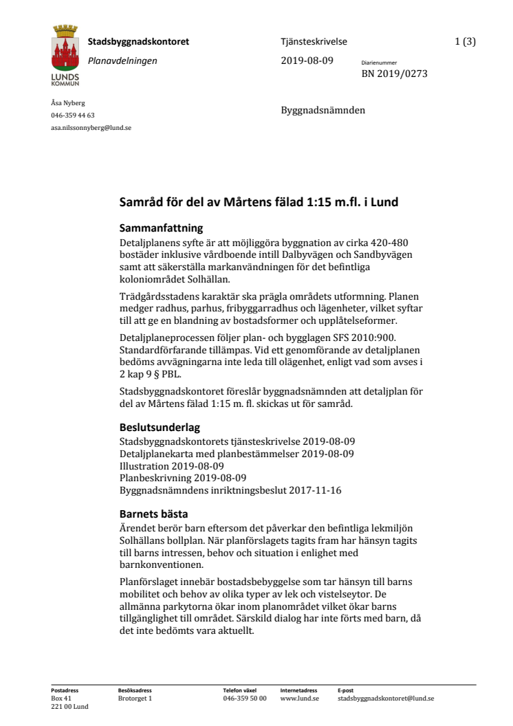 Tjänsteskrivelse för Mårtens Fälad 1:15