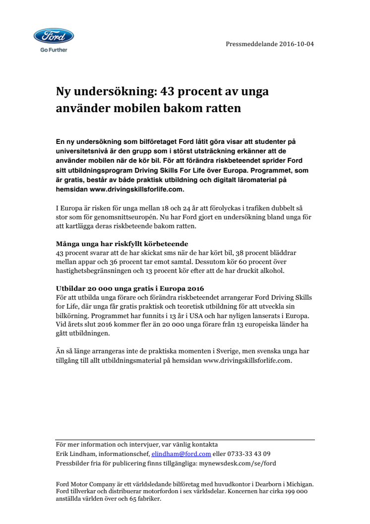 Ny undersökning: 43 procent av unga använder mobilen bakom ratten