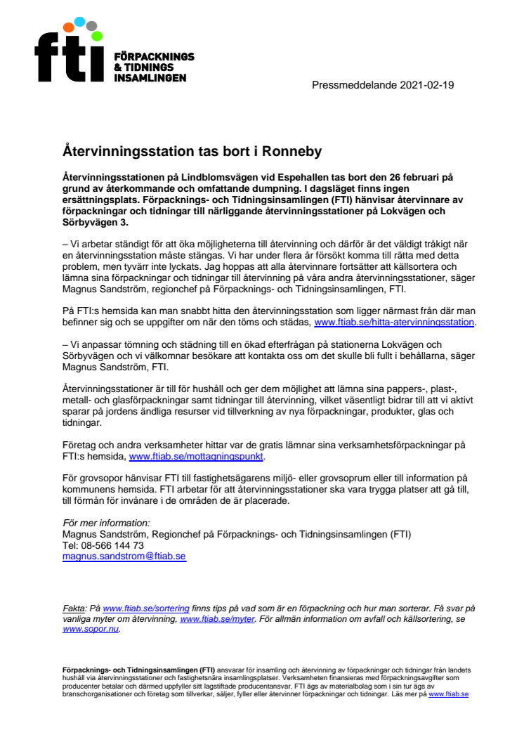Återvinningsstation tas bort i Ronneby
