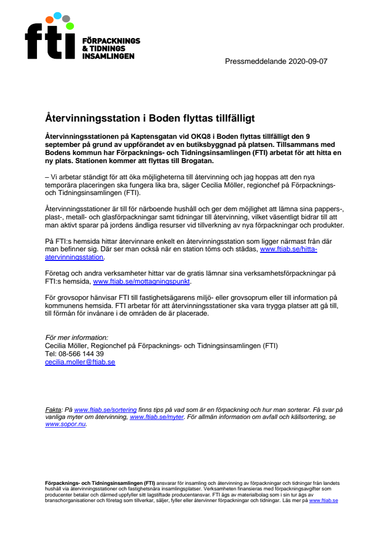 Återvinningsstation i Boden flyttas tillfälligt