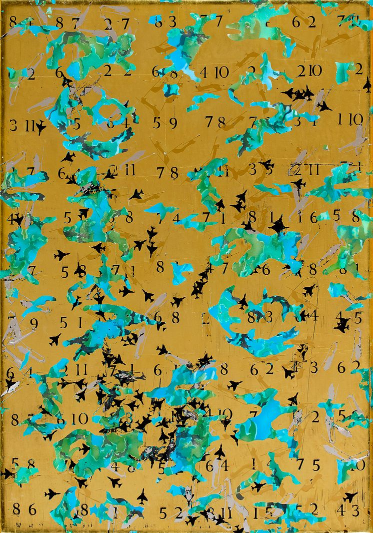 David Smith, Fuck’em if they can’t take a joke, Random Seed #60, 1989, äggtempera and och bladguld på träpannå