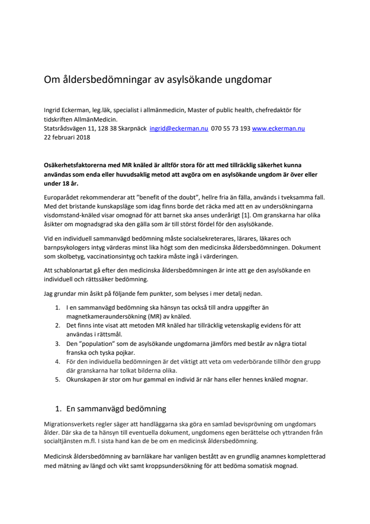 Om osäkerheten med medicinska åldersbedömningar