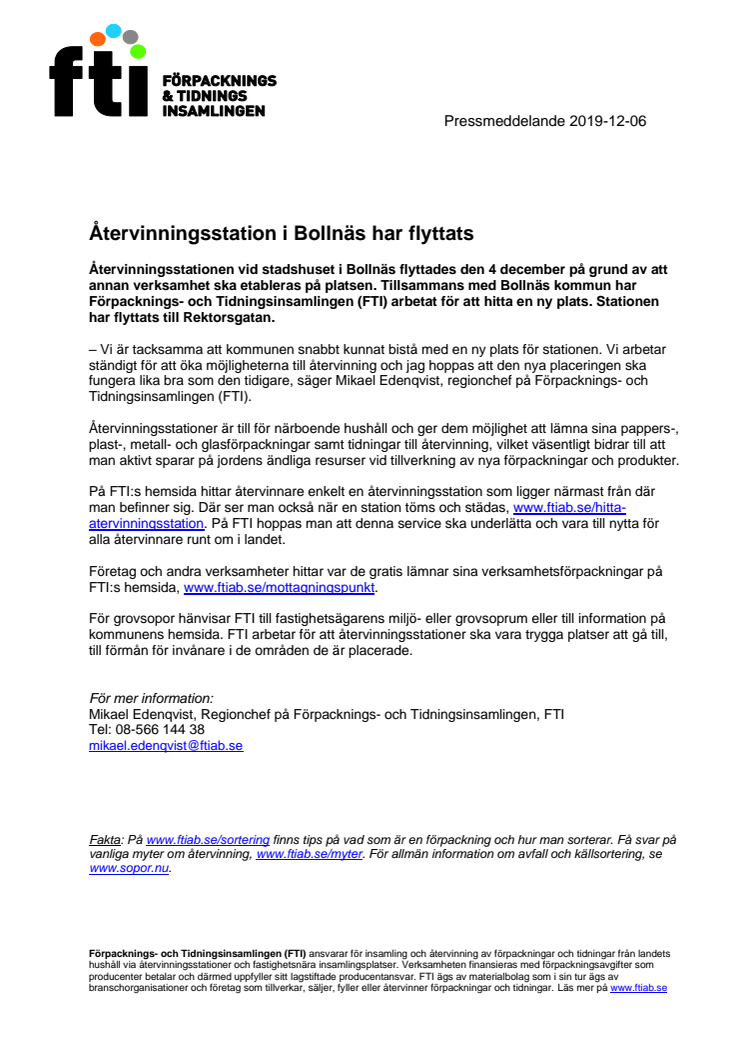 Återvinningsstation i Bollnäs har flyttats
