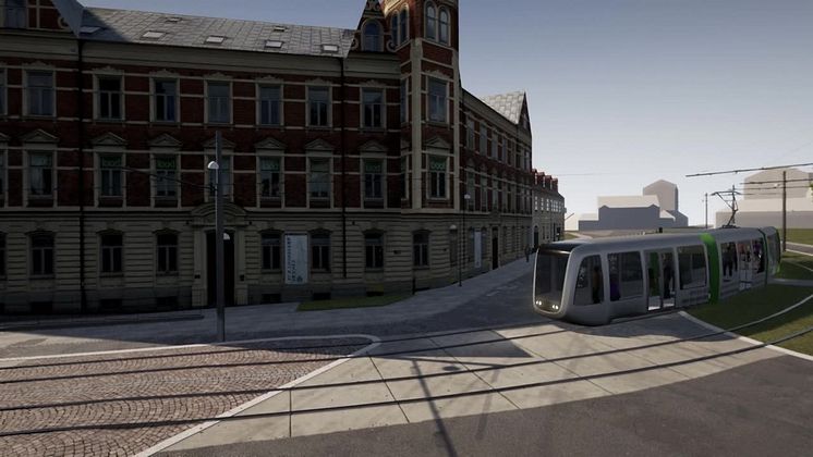 Visualisering över spårvägen på S:t Laurentiigatan och Clemenstorget