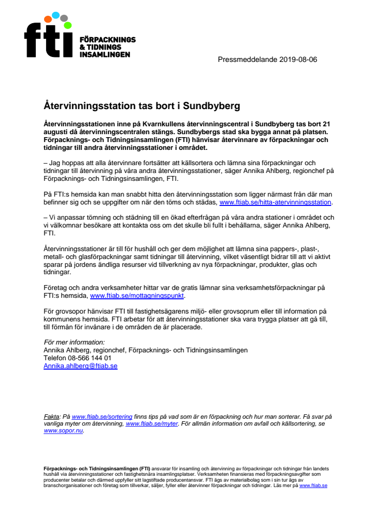 Återvinningsstation tas bort i Sundbyberg