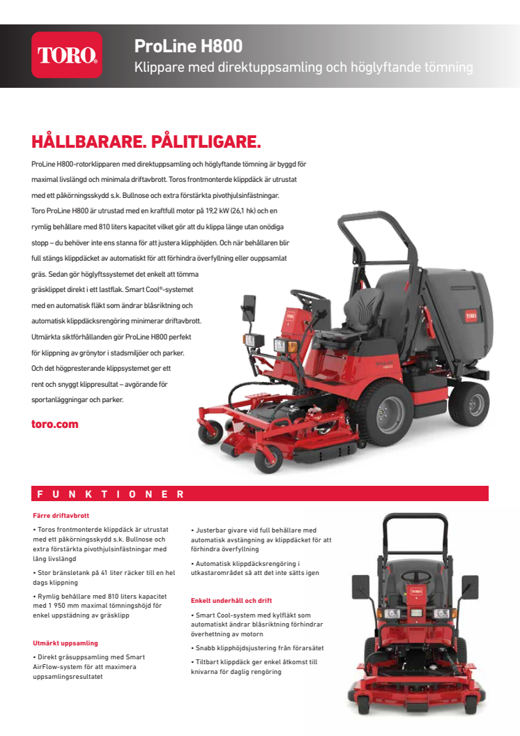 Produktblad Toro ProLine H800