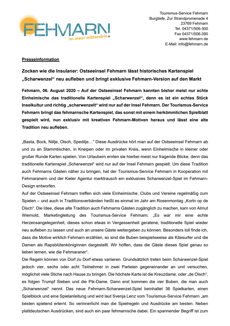 Zocken wie die Insulaner: Ostseeinsel Fehmarn lässt historisches Kartenspiel „Scharwenzel“ neu aufleben und bringt exklusive Fehmarn-Version auf den Markt