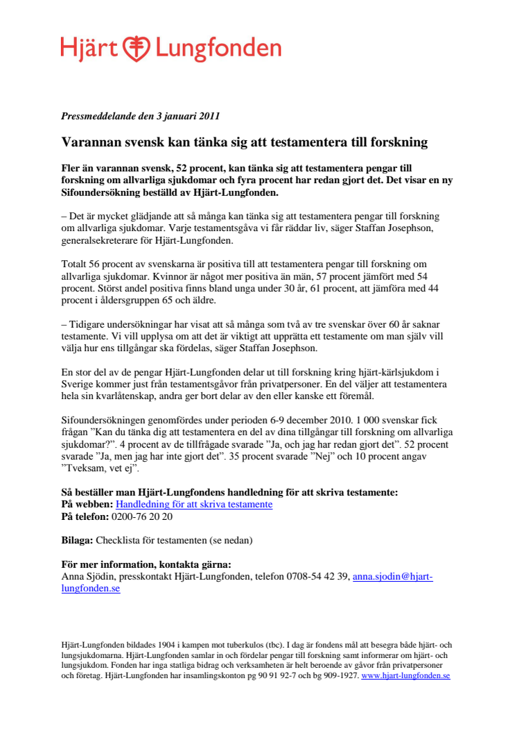Varannan svensk kan tänka sig att testamentera till forskning