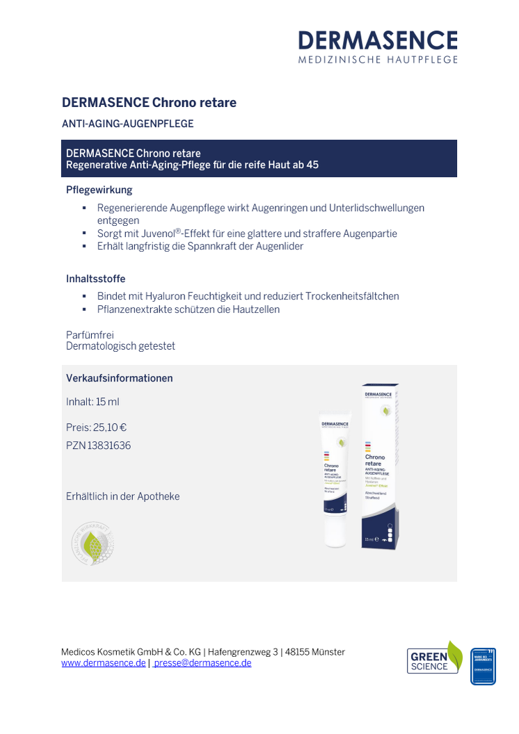 Factsheet DE: DERMASENCE Chrono retare Anti-Aging-Augenpflege