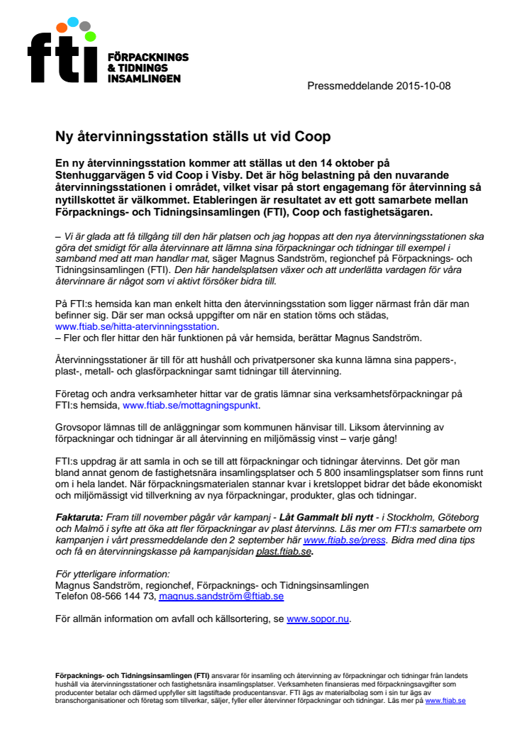 ​Ny återvinningsstation ställs ut vid Coop