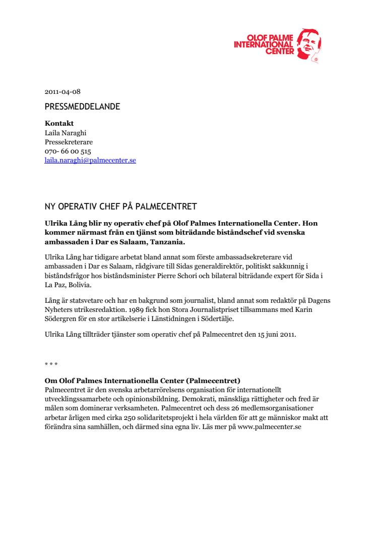 Ny operativ chef på Palmecentret