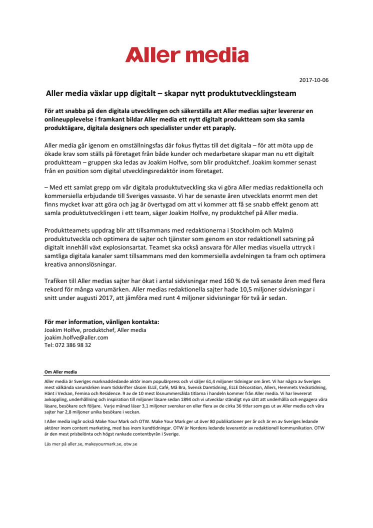 ​Aller media växlar upp digitalt – skapar nytt produktutvecklingsteam
