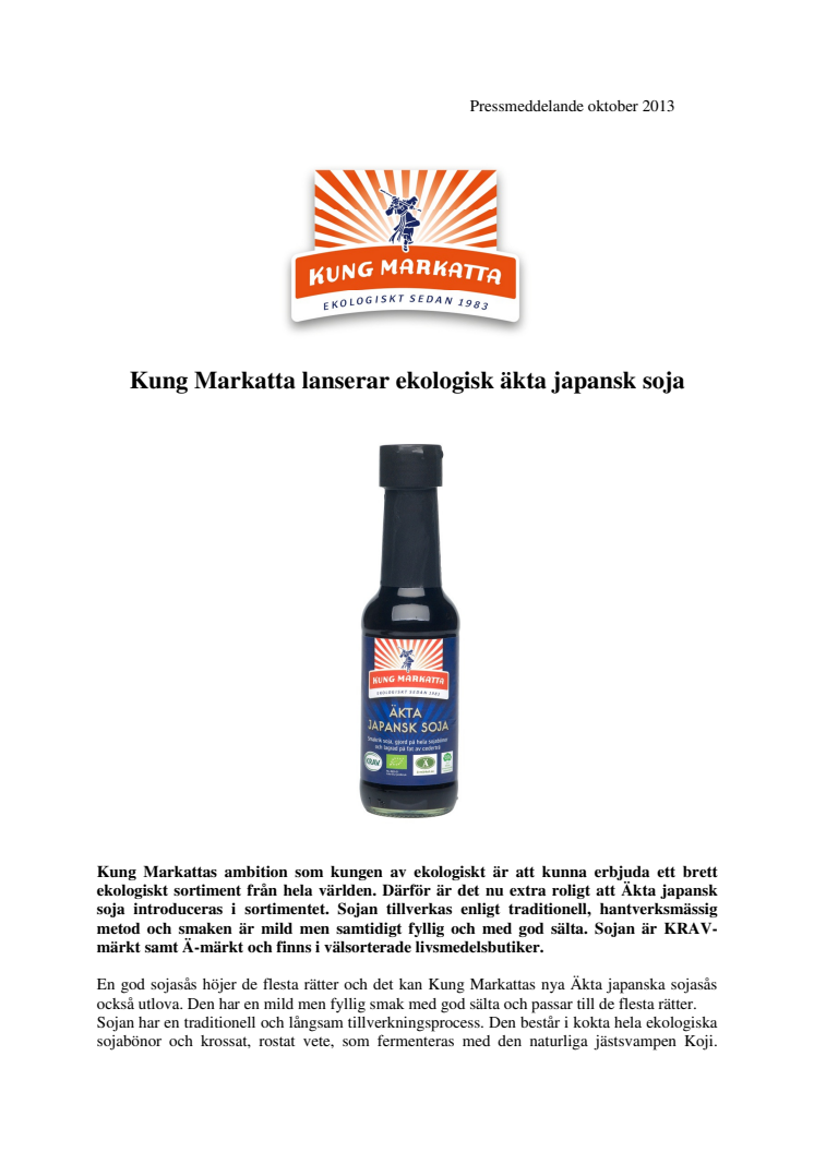 Kung Markatta lanserar ekologisk äkta japansk soja 