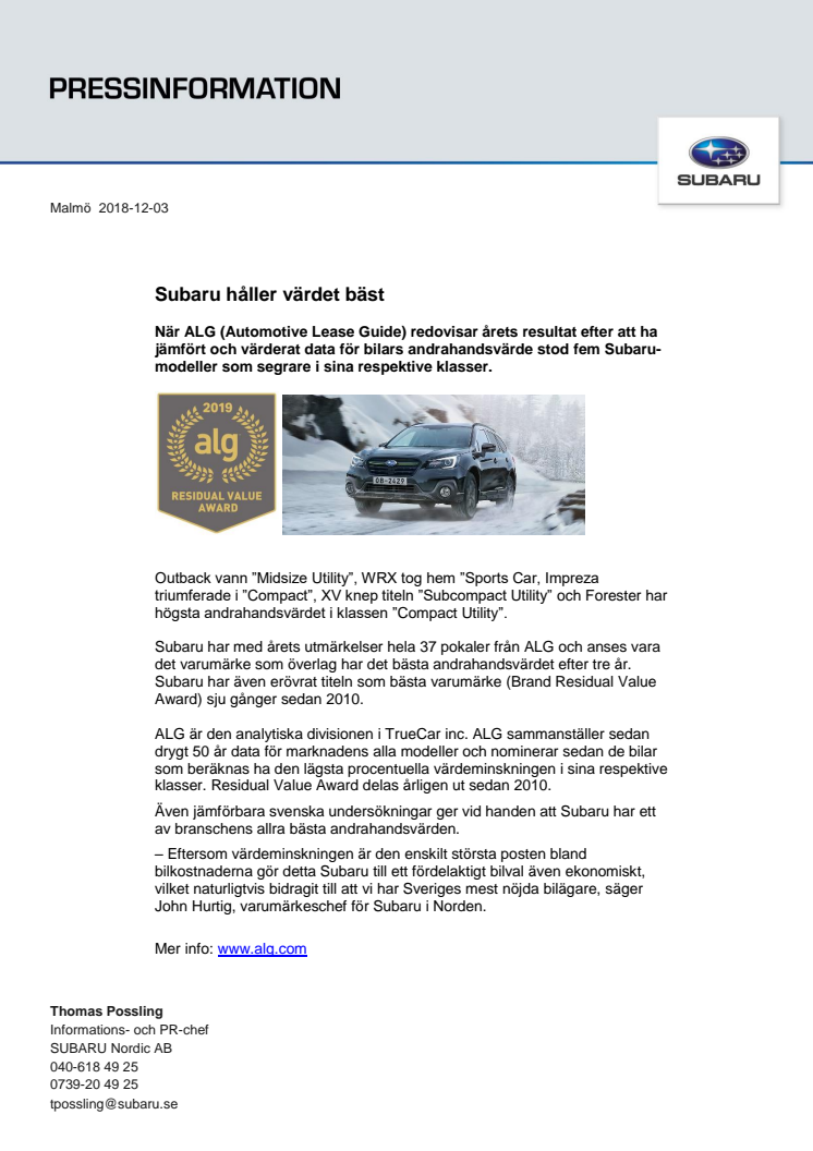 Subaru håller värdet bäst