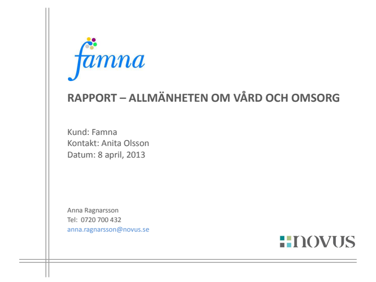 Novus rapport: Allmänheten om vård och omsorg