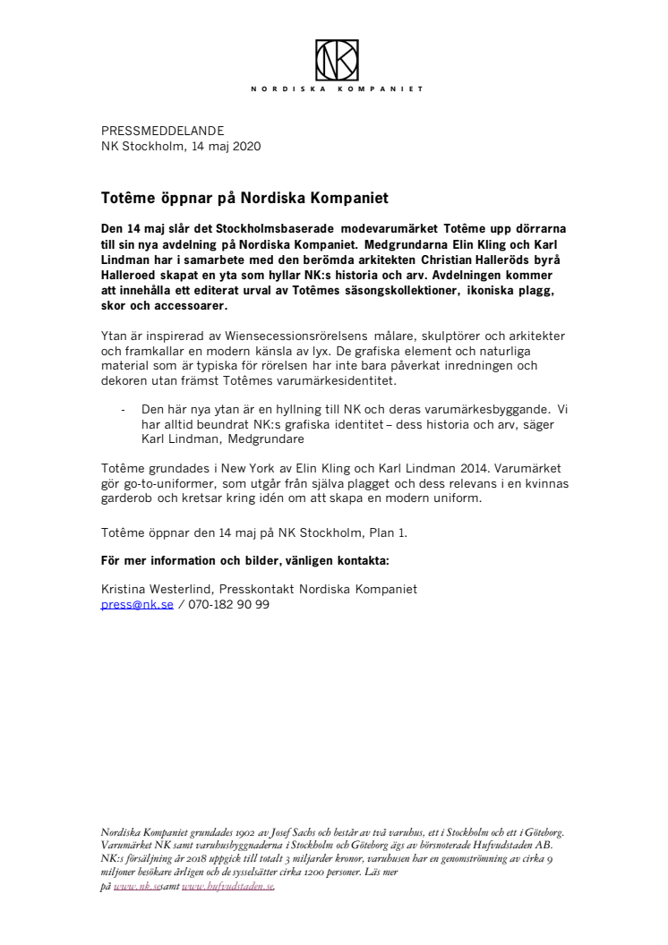  Totême öppnar på Nordiska Kompaniet 