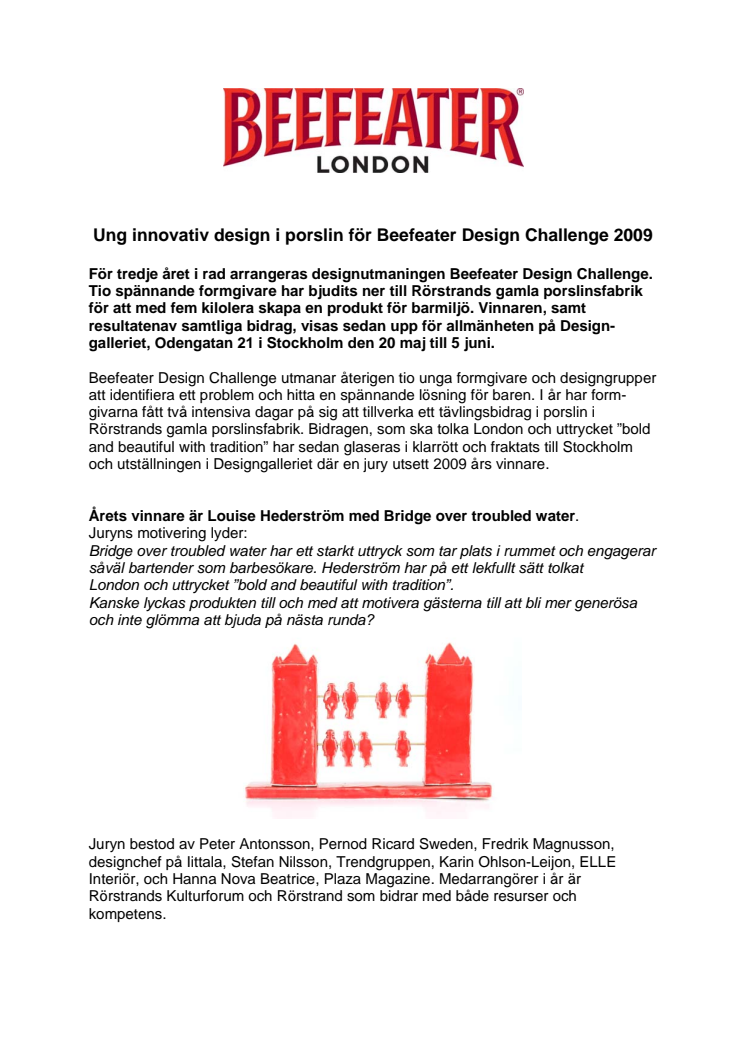 Ung innovativ design i porslin för Beefeater Design Challenge 2009