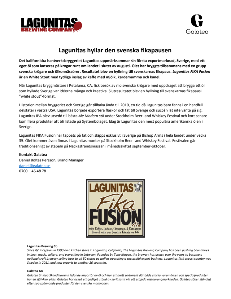 Lagunitas hyllar den svenska fikapausen