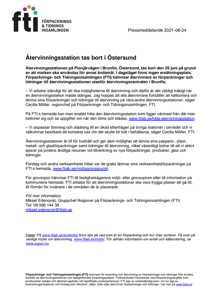 Återvinningsstation tas bort i Östersund