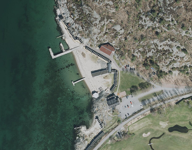 Hovås kallbadhus, flygfoto taget april 2021