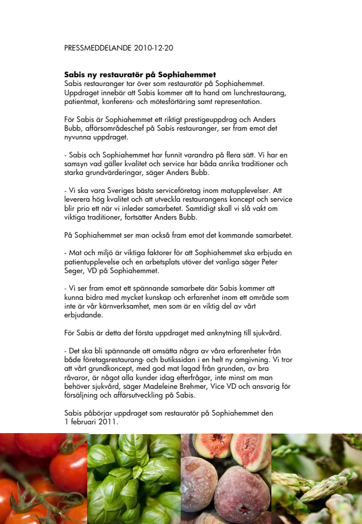 Sabis ny restauratör på Sophiahemmet