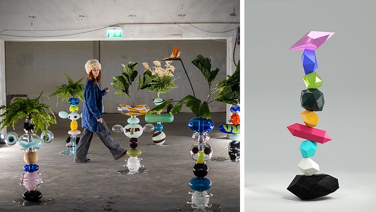Frida Fjellman och modellbild av konstverket "From where I stand"