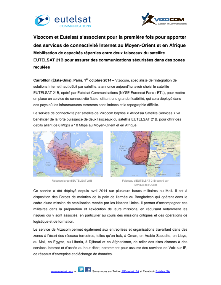 Vizocom et Eutelsat s’associent pour la première fois pour apporter des services de connectivité Internet au Moyen-Orient et en Afrique+