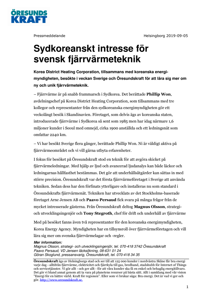Sydkoreanskt intresse för svensk fjärrvärmeteknik