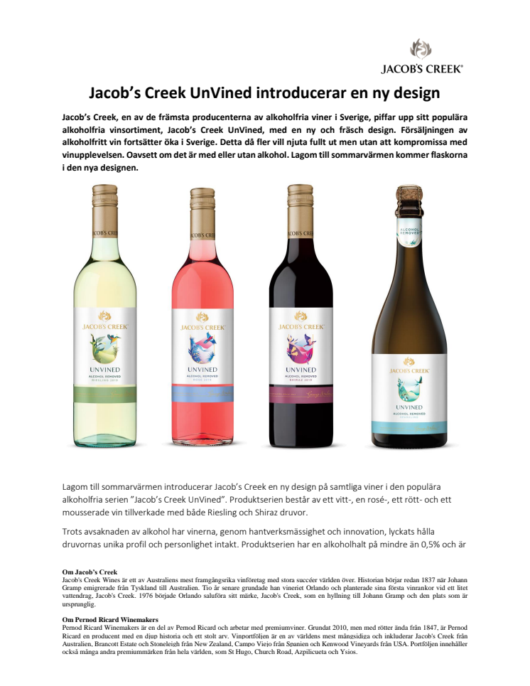 Jacob’s Creek UnVined introducerar en ny design